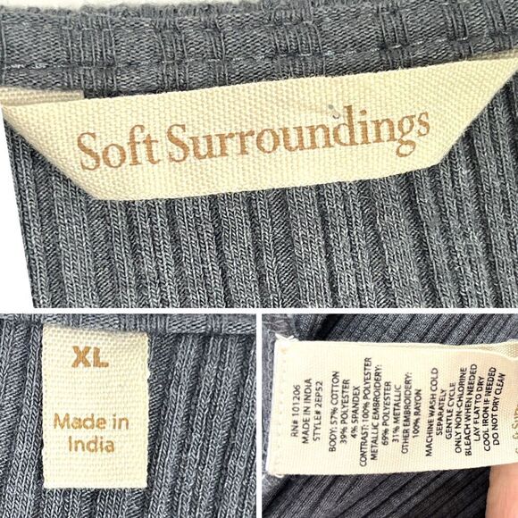 Soft Surrounding XL Tunic Top Embroidered India Boho Ribbed Gray - Picture 6 of 15